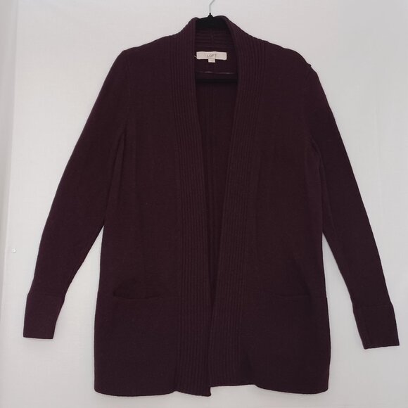 LOFT Sweaters - Women's Ann Taylor's Loft Wool Blend Purple Open Front Cardigan Size Medium